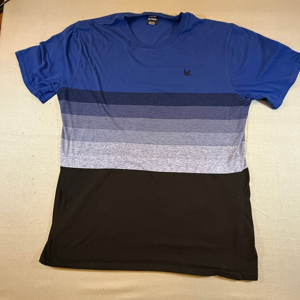 Zoo York Mens XXL T-Shirt Blue Black Striped Colorblock Logo Crew Neck Tee